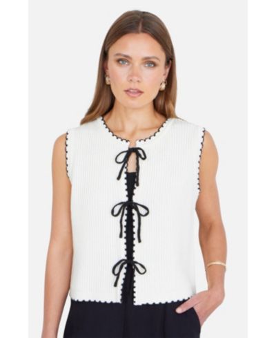 Yumi Women's Knitted Bow Trim Waistcoat