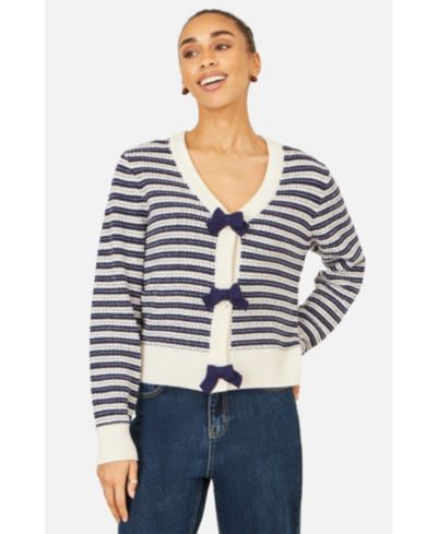 Yumi Women's Stripe With Bow Detail Cardigan