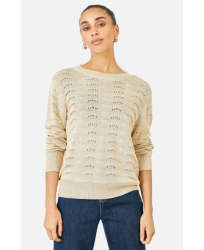 Yumi Women's Wave Metallic Thread Relaxed Jumper