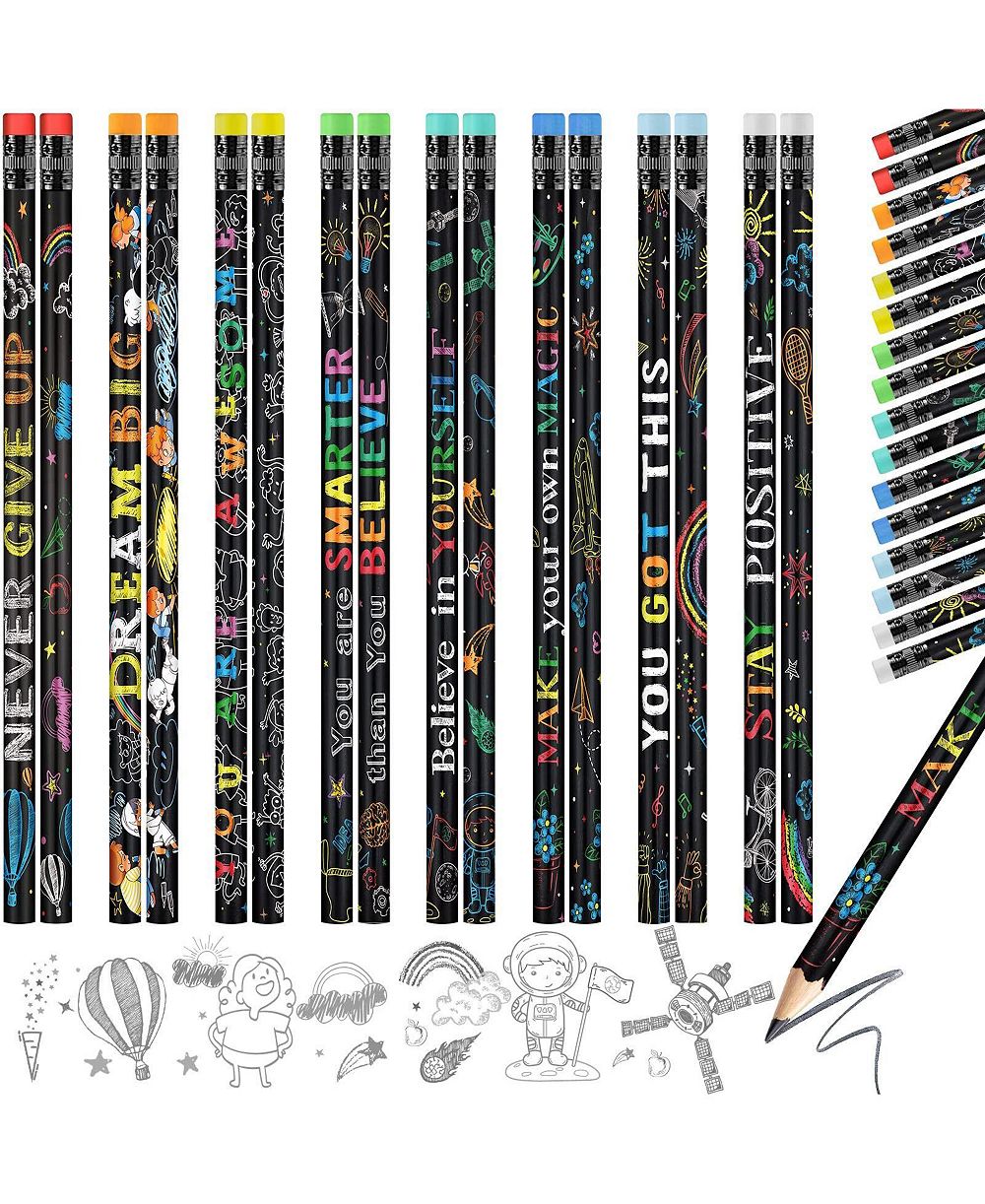 GNUADZ Inspirational Pencils Motivational Eraser Wood Students Classroom