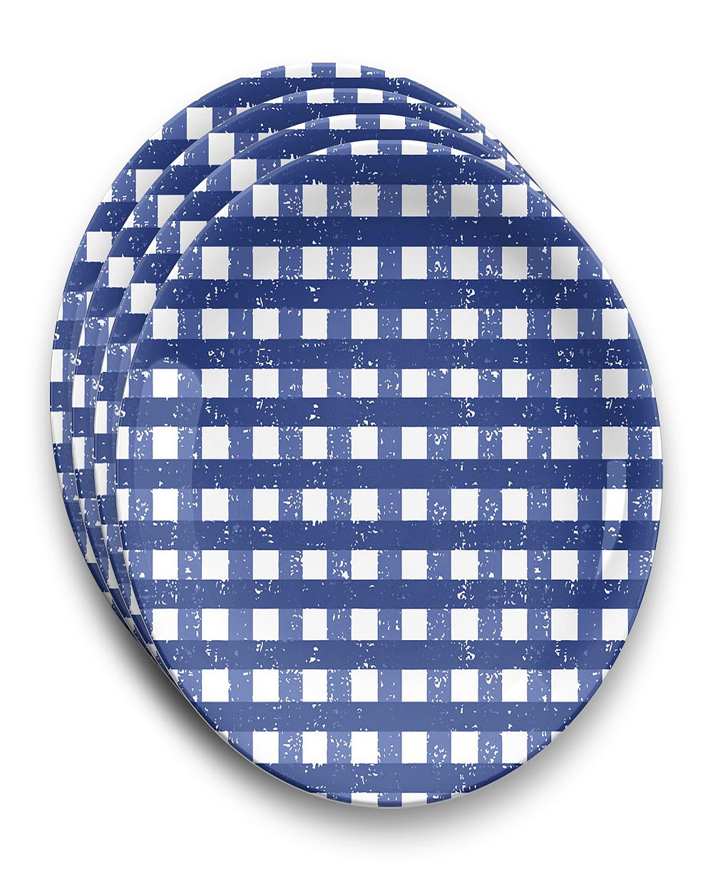 Abode Homewares Homemade Navy Melamine Gingham Dinner Plates, Set of 4