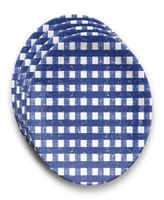 Abode Homewares Homemade Navy Melamine Gingham Dinner Plates, Set of 4