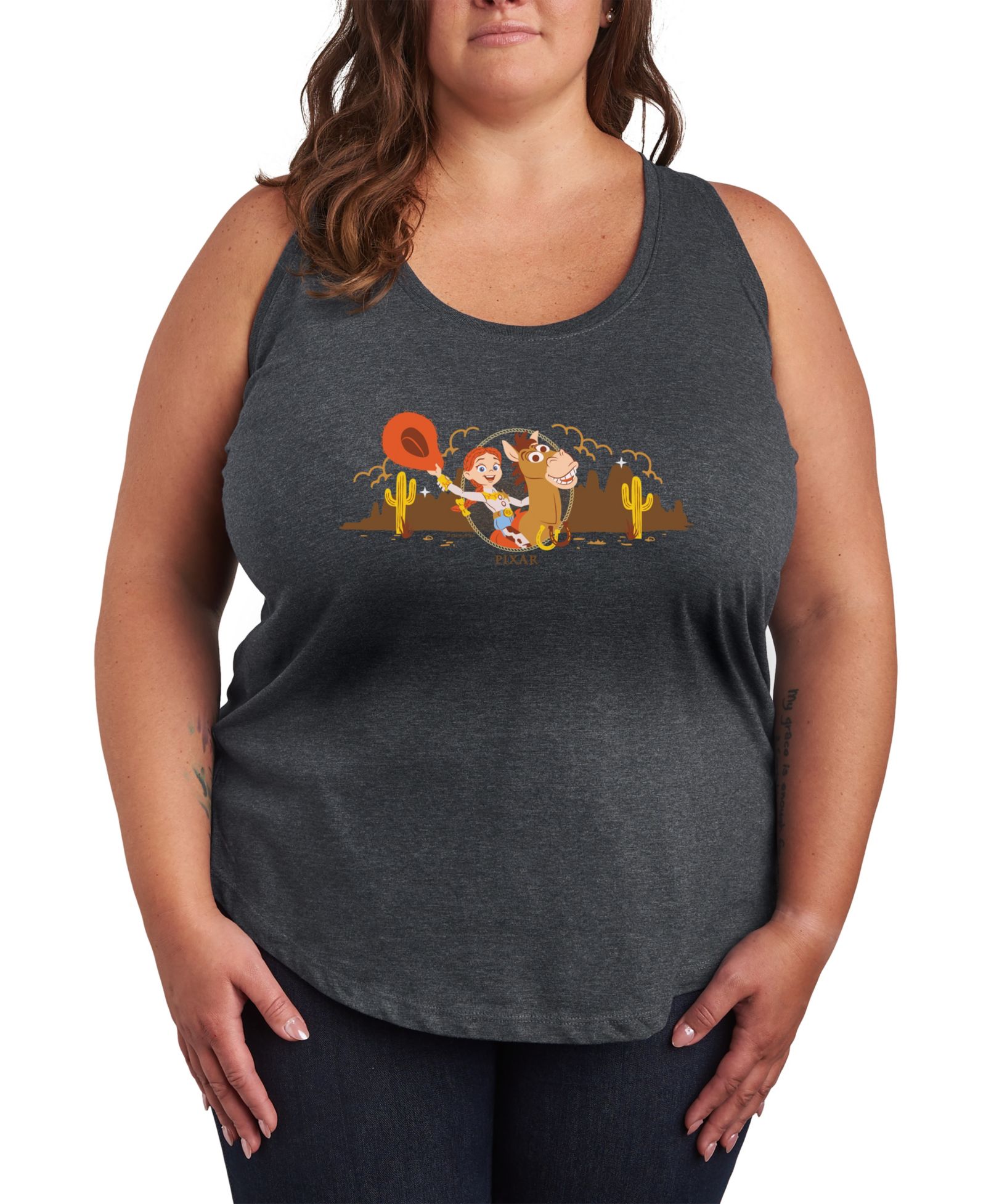 Майка Hybrid Apparel Plus Size Toy Story 5 Jessie Riding Bullseye Western Racerback Sleeveless