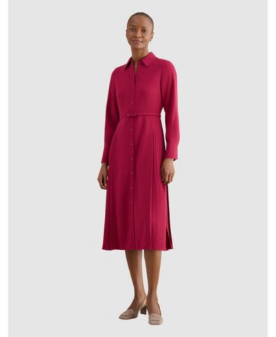 Hobbs London Women's Ginny Belted Pleated Midi Shirt Dress
