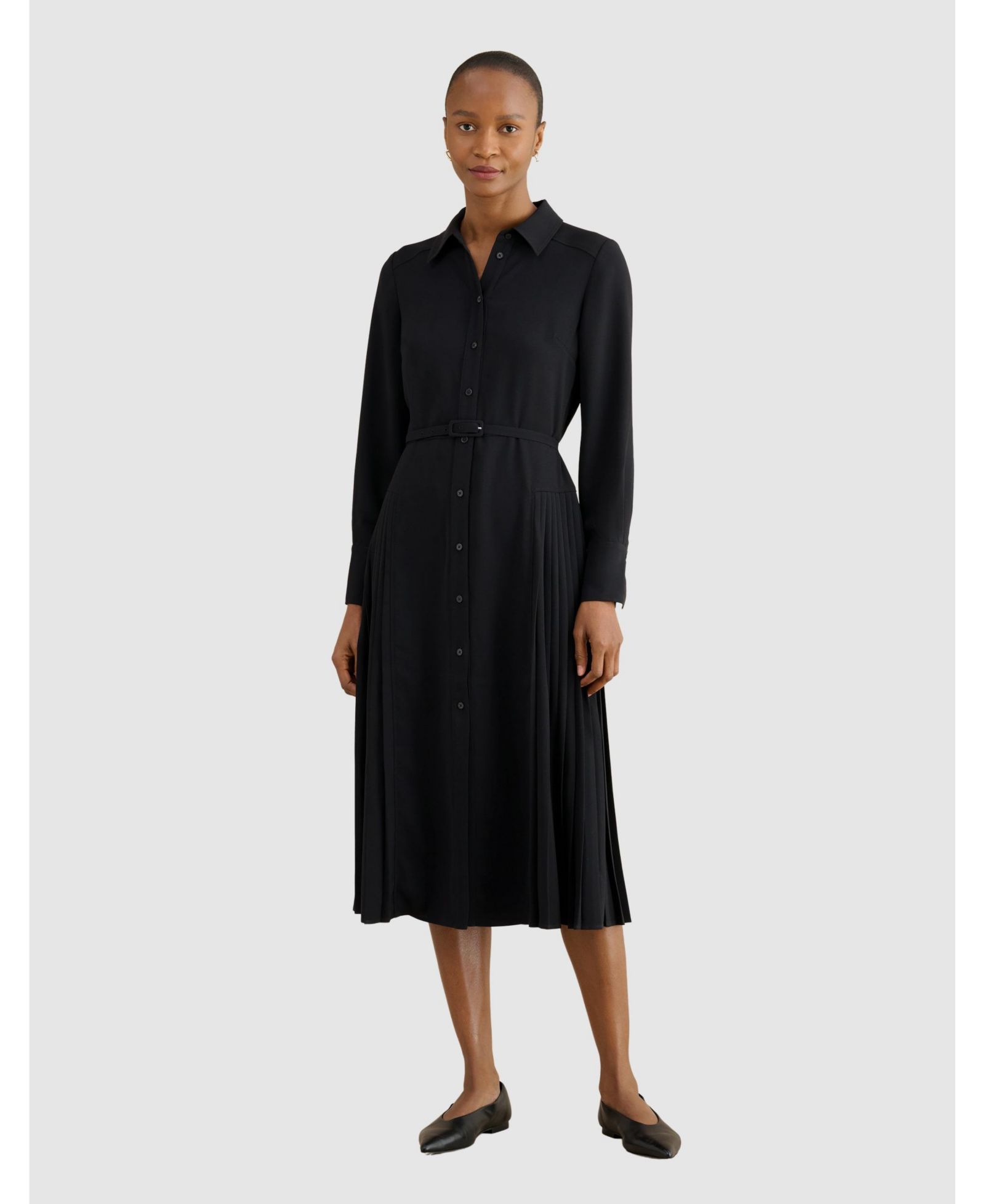 Hobbs London Women's Ginny Belted Pleated Midi Shirt Dress