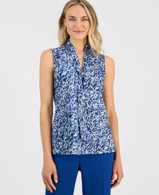Kasper Women's Printed Tie-Neck Sleeveless Blouse