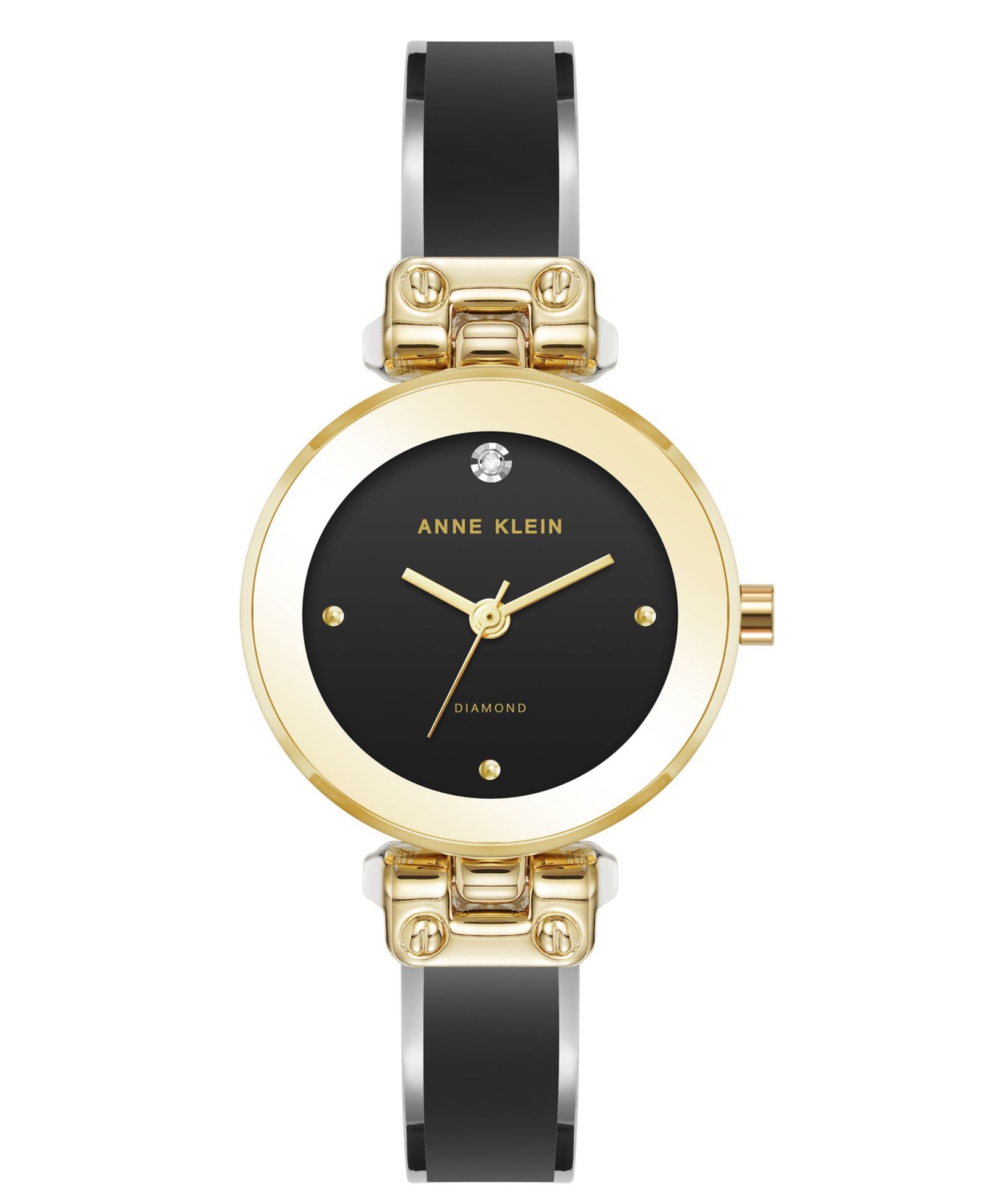 Anne Klein Женские кварцевые часы Anne Klein Women's Quartz Round Diamond Dial Gold-Tone Alloy Metal and Enamel Bangle Watch 28mm