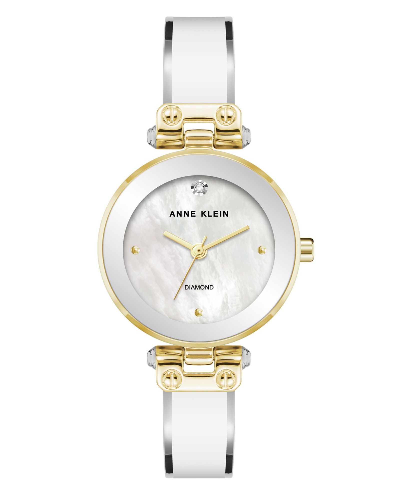 Anne Klein Women's Quartz Round Diamond Dial Gold-Tone Alloy Metal and Enamel Bangle Watch 28mm