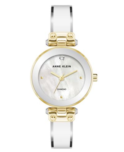 Anne Klein Women's Quartz Round Diamond Dial Gold-Tone Alloy Metal and Enamel Bangle Watch 28mm
