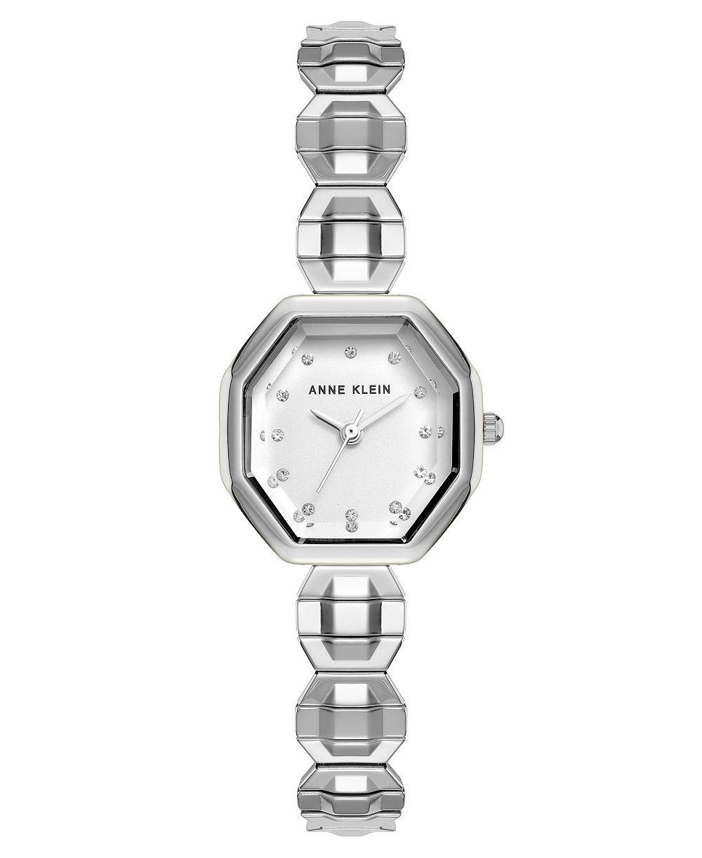 Anne Klein Women's Quartz Octagonal Crystal Accented Dial Silver-Tone Stainless Steel Expansion Band Watch 24mm