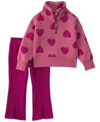 Carter's Baby Girls' Heart Fleece Quarter-Zip Sweatshirt and Pants, 2-Piece Set