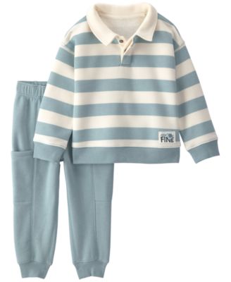 Carter's Baby Boys' Striped Fleece Polo Sweatshirt and Jogger Pants, 2-Piece Set