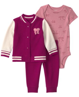 Carter's Baby Girls' Bow French Terry Long-Sleeve Jacket, Bodysuit and Pants, 3-Piece Set