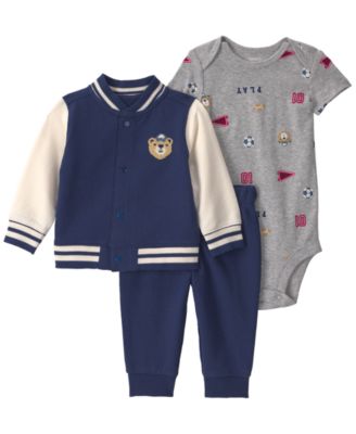 Carter's Baby Boys' Bear Sports French Terry Long-Sleeve Jacket, Bodysuit and Pants, 3-Piece Set