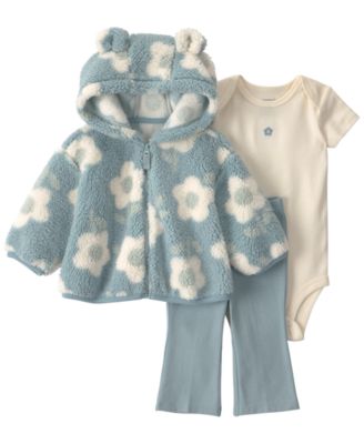 Carter's Baby Girls' Floral Teddy Fleece Long-Sleeve Cardigan, Bodysuit and Pants, 3-Piece Set