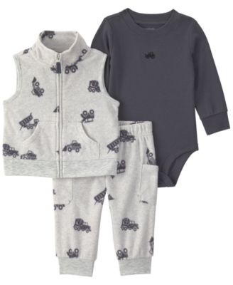 Carter's Baby Boys' Construction Fleece Sleeveless Layering Vest, Bodysuit and Pants, 3-Piece Set