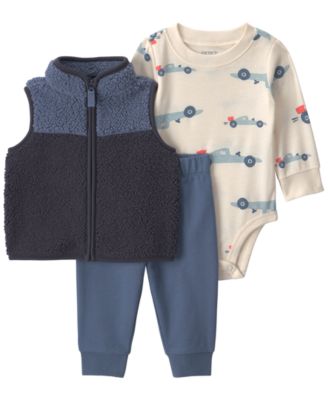 Carter's Baby Boys' Race Car Teddy Fleece Sleeveless Layering Vest, Bodysuit and Pants, 2-Piece Set