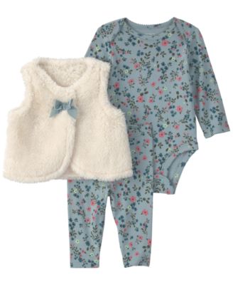Комплект Carter's для новорожденных: жилет, боди и брюки Floral Teddy Fleece