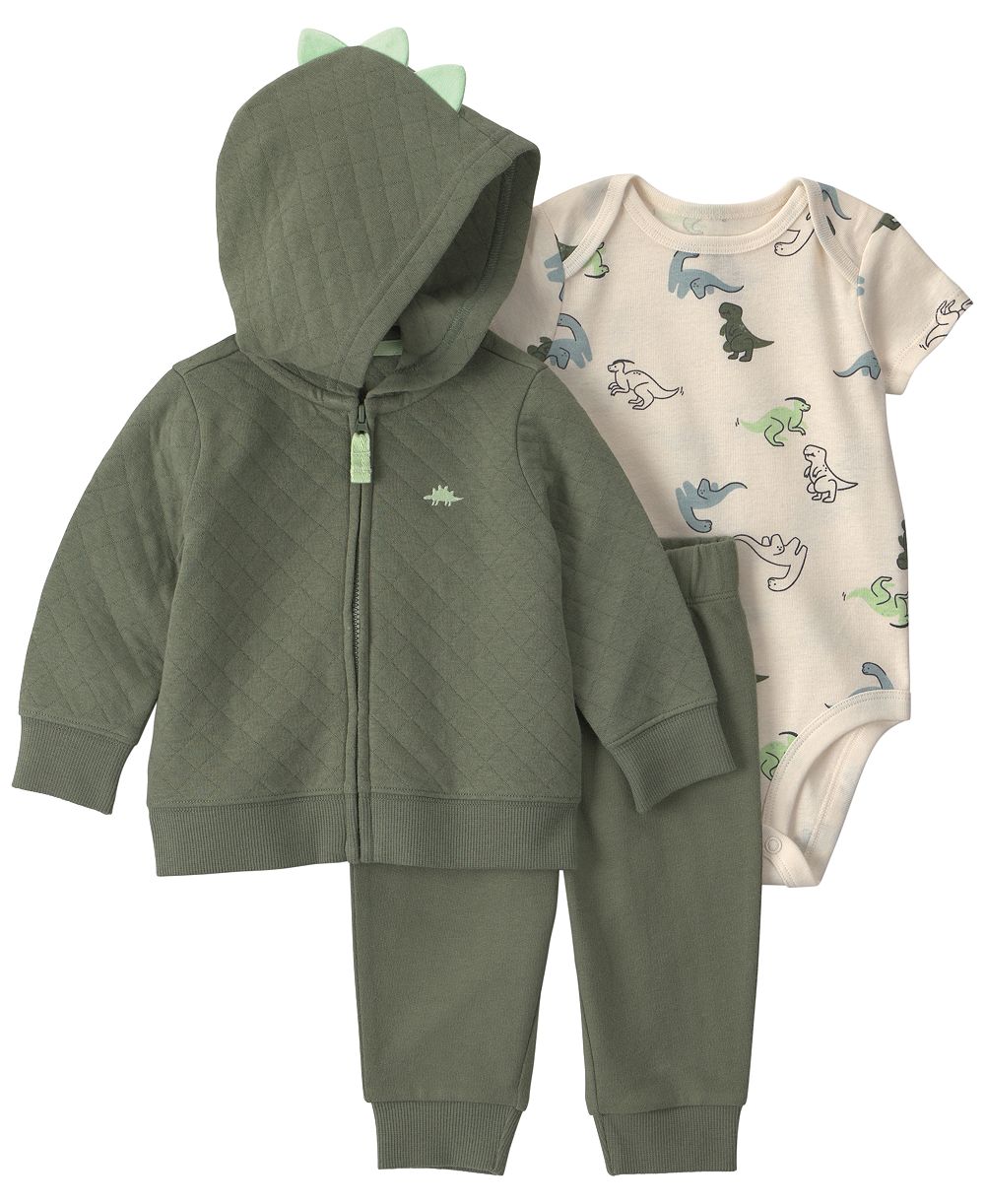 Комплект для малышей Carter's 3-Piece: куртка, боди и брюки Dinosaur Quilted French Terry