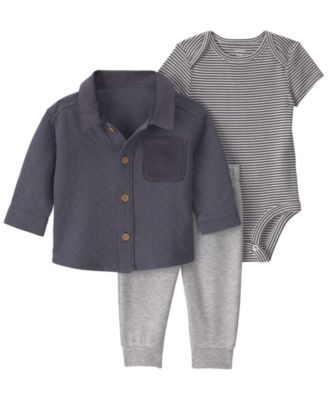 Carter's Baby Boys' Quilted French Terry  Layering Short-Sleeve Bodysuit, Shirt and Pants, 3-Piece Set
