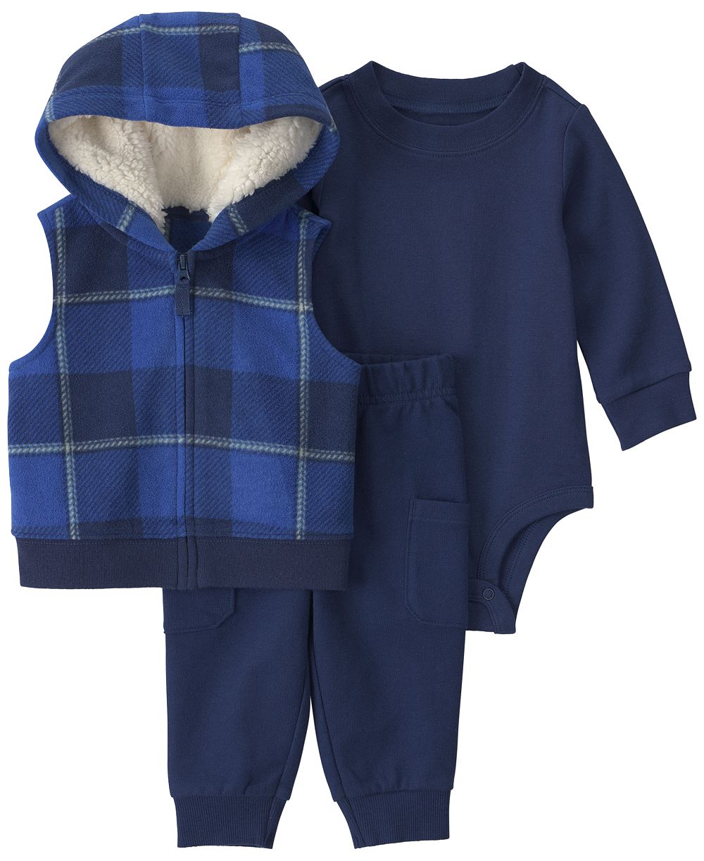 Carter's Baby Boys' Buffalo Check Layering Long-Sleeve  Bodysuit, Vest and Pants, 3-Piece Set