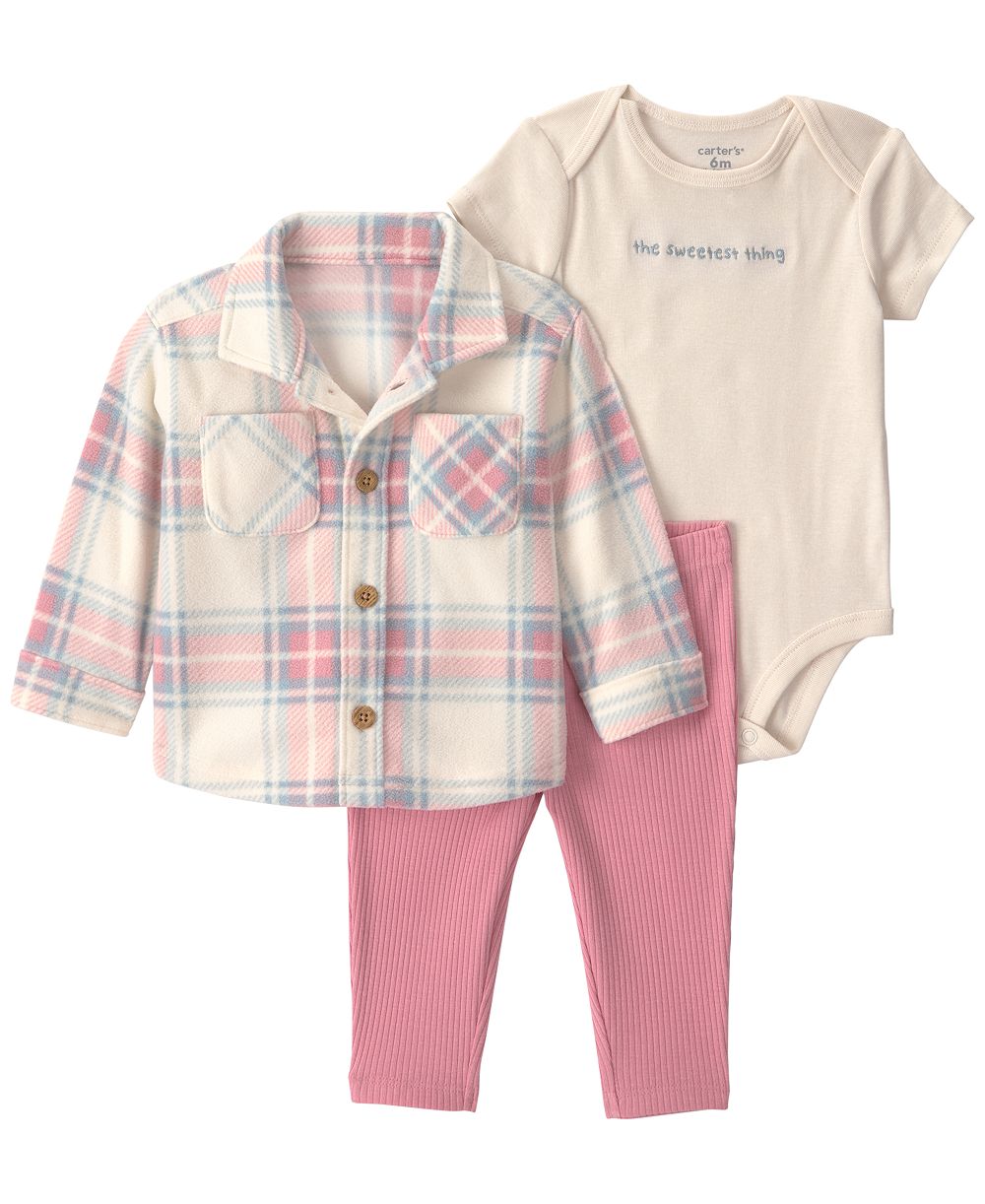 Комплект из 3 предметов Carter's Baby Girls' Plaid Fleece Bodysuit, Shirt and Pants