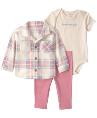 Carter's Baby Girls' Plaid Fleece Layering Short-Sleeve Bodysuit, Shirt and Pants, 3-Piece Set
