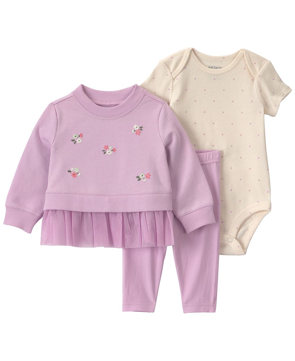 Детский набор Carter's Baby Girls' Floral French Terry: боди, свитшот и брюки, 3-Piece Set