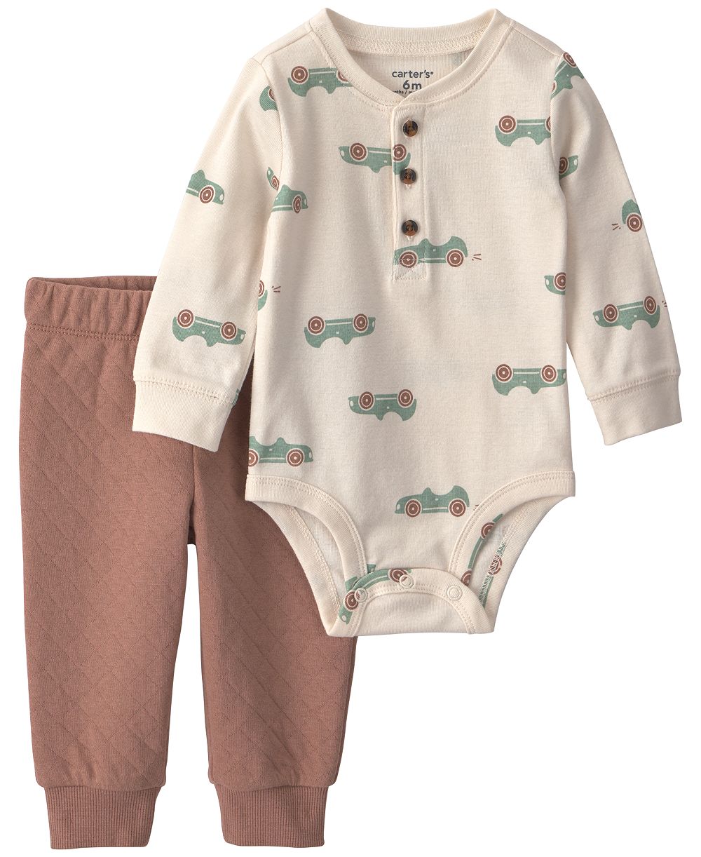 Carter's Baby Boys' Car Patterned Long-Sleeve Bodysuit and Pants, 2-Piece Set