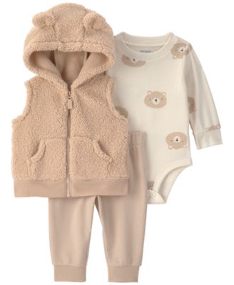 Carter's Baby Boys' Bear Teddy Fleece Layering Long-Sleeve Bodysuit, Vest and Pants, 3-Piece Set