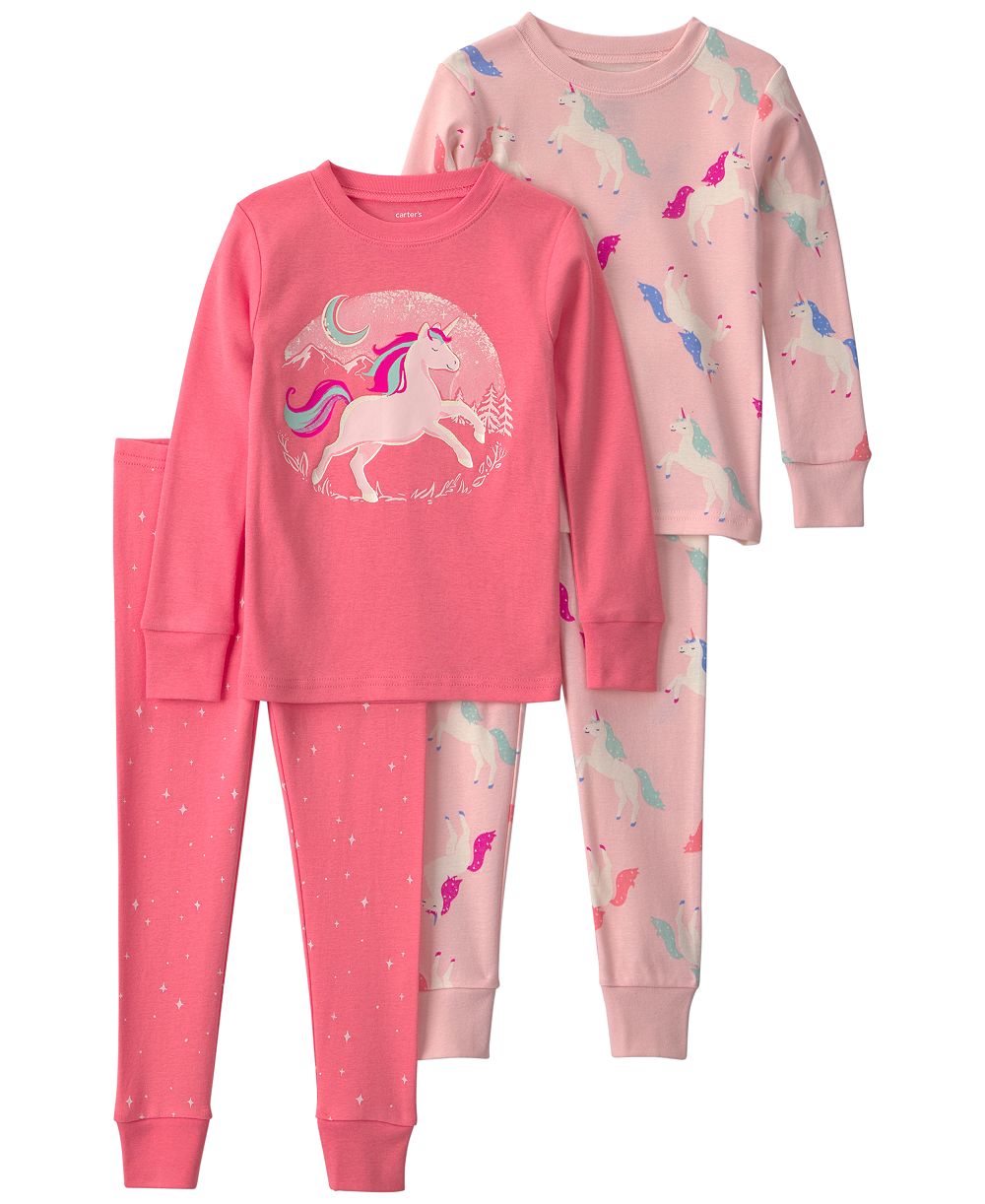 Детский хлопковый пижамный комплект Carter's Unicorn для девочек, 4 предмета
