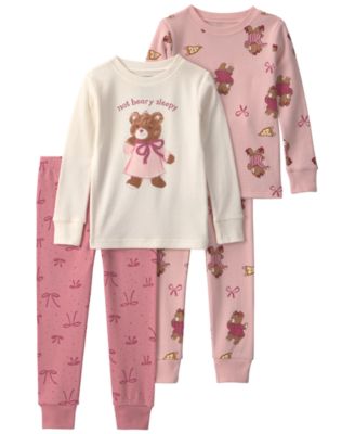 Carter's Baby Girls' Bear Varsity 100% Cotton Snug Fit Pajama, 4-Piece Set