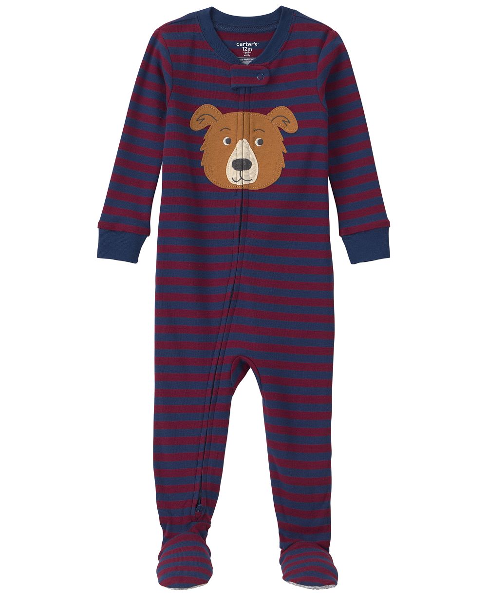 Carter's Baby Boys' Dog Striped 2-Way Zip Cotton Footed Pajama