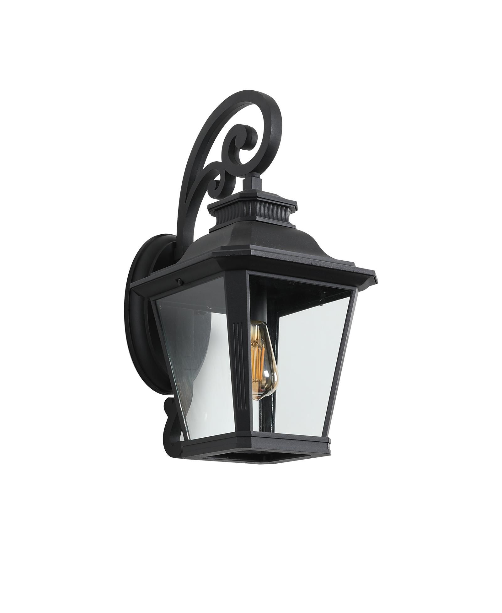 BUSDAYS Outdoor Wall Lantern Light 1 Pack Vintage Black Metal Clear Glass Sconce with Scroll Design for Porch Patio Garden No Bulb