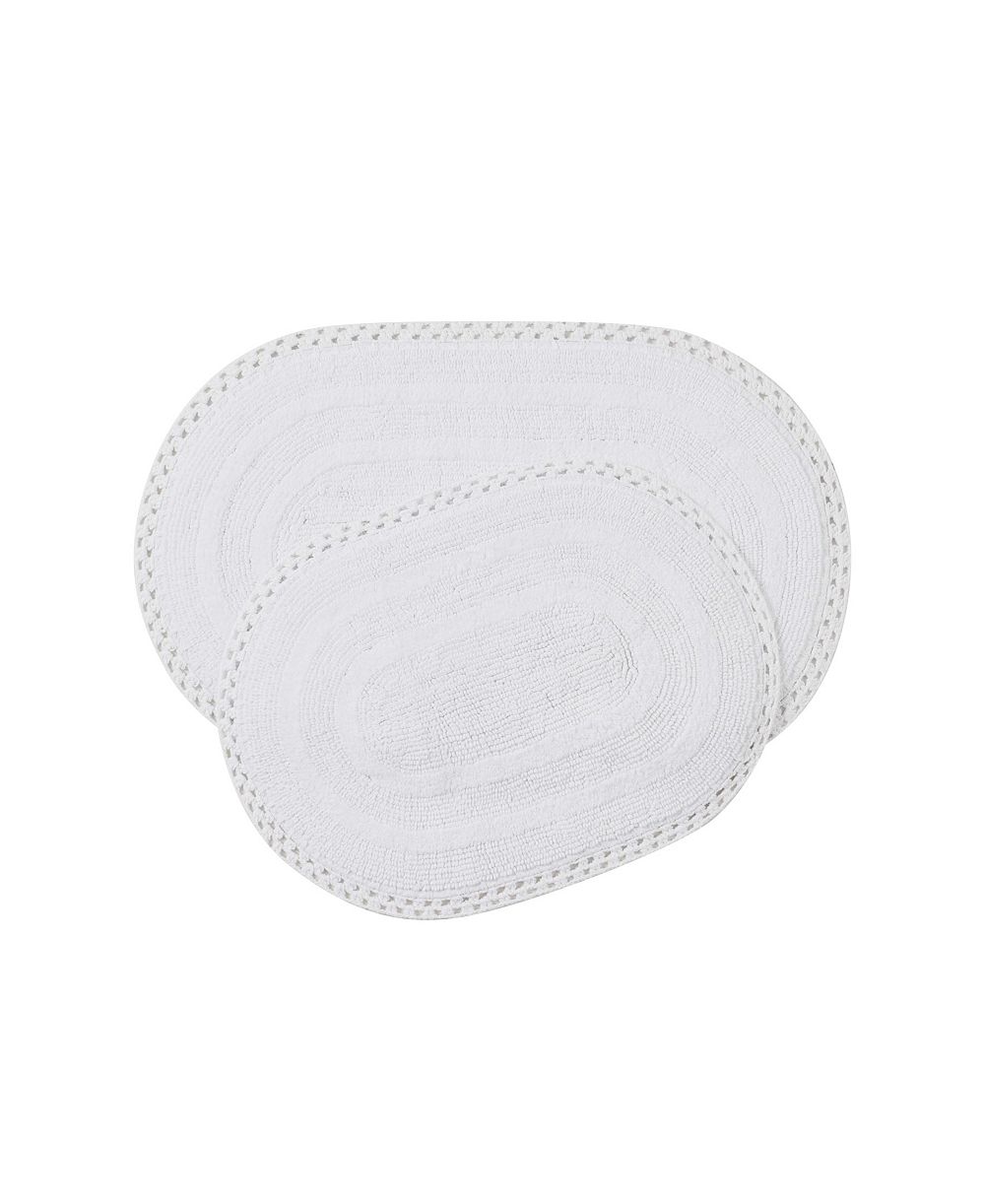 Laura Ashley Camilla Crochet Border 2-Piece Oval Bath Mat Set