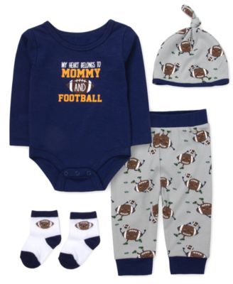Baby Essentials Baby Boys' Mommy and Football Bodysuit, Jogger Pants, Socks and Hat, 4-Piece Set