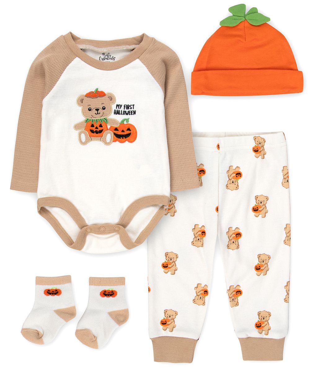 Baby Essentials Детский набор для малышей: боди с медведем, джоггеры, носки и шапка, 4 предмета