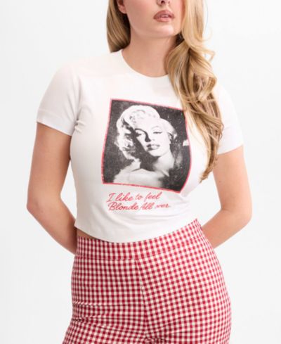 GUESS женская укороченная футболка с коротким рукавом и круглым вырезом Marilyn