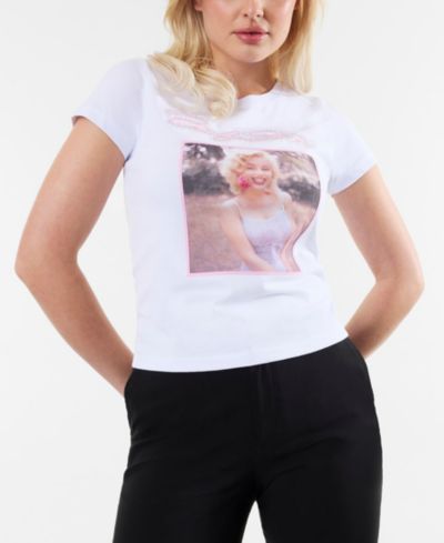 GUESS женская футболка с коротким рукавом и круглым вырезом с принтом Marilyn