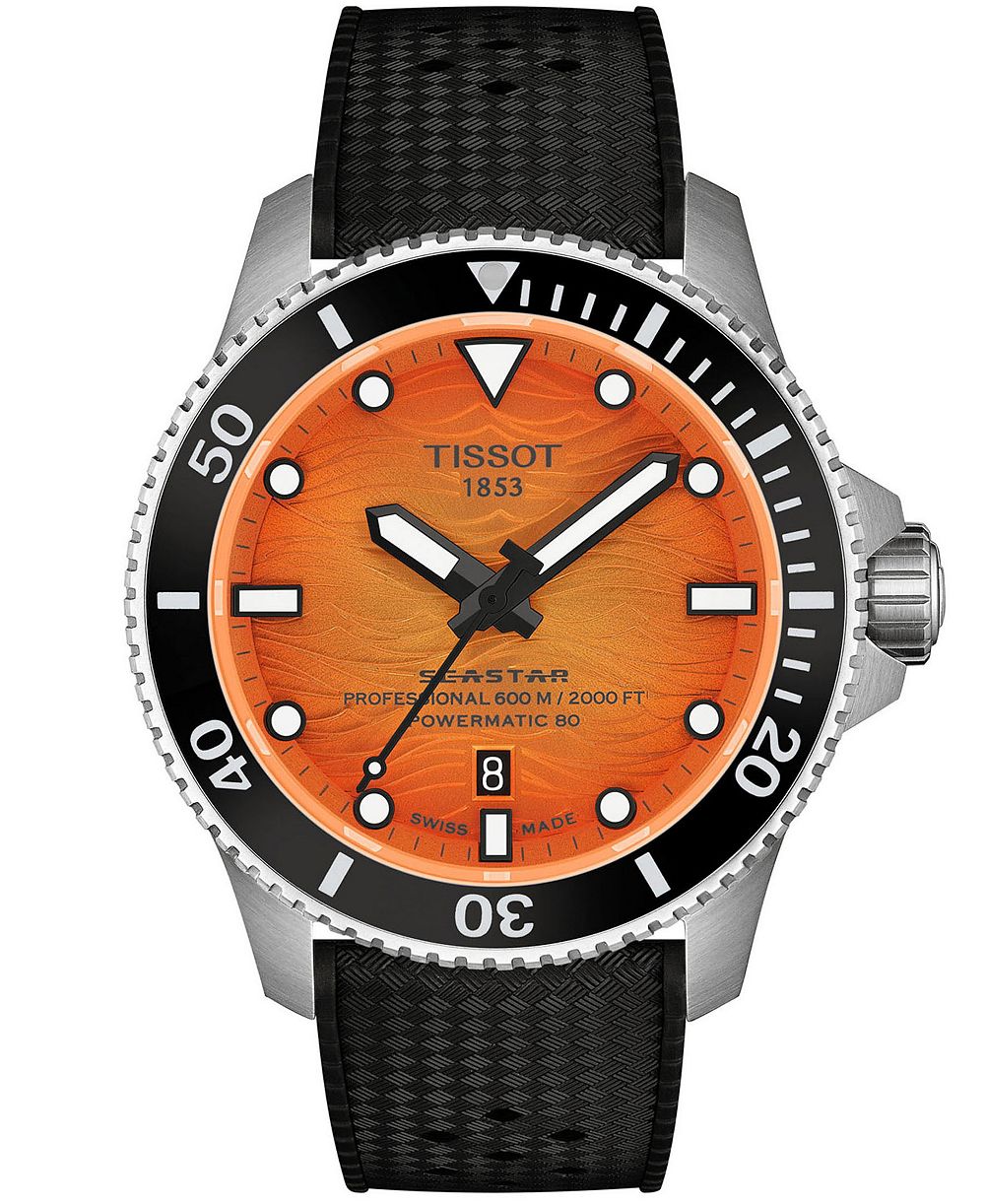 Tissot Men's Seastar Black Rubber Strap Watch 44mm