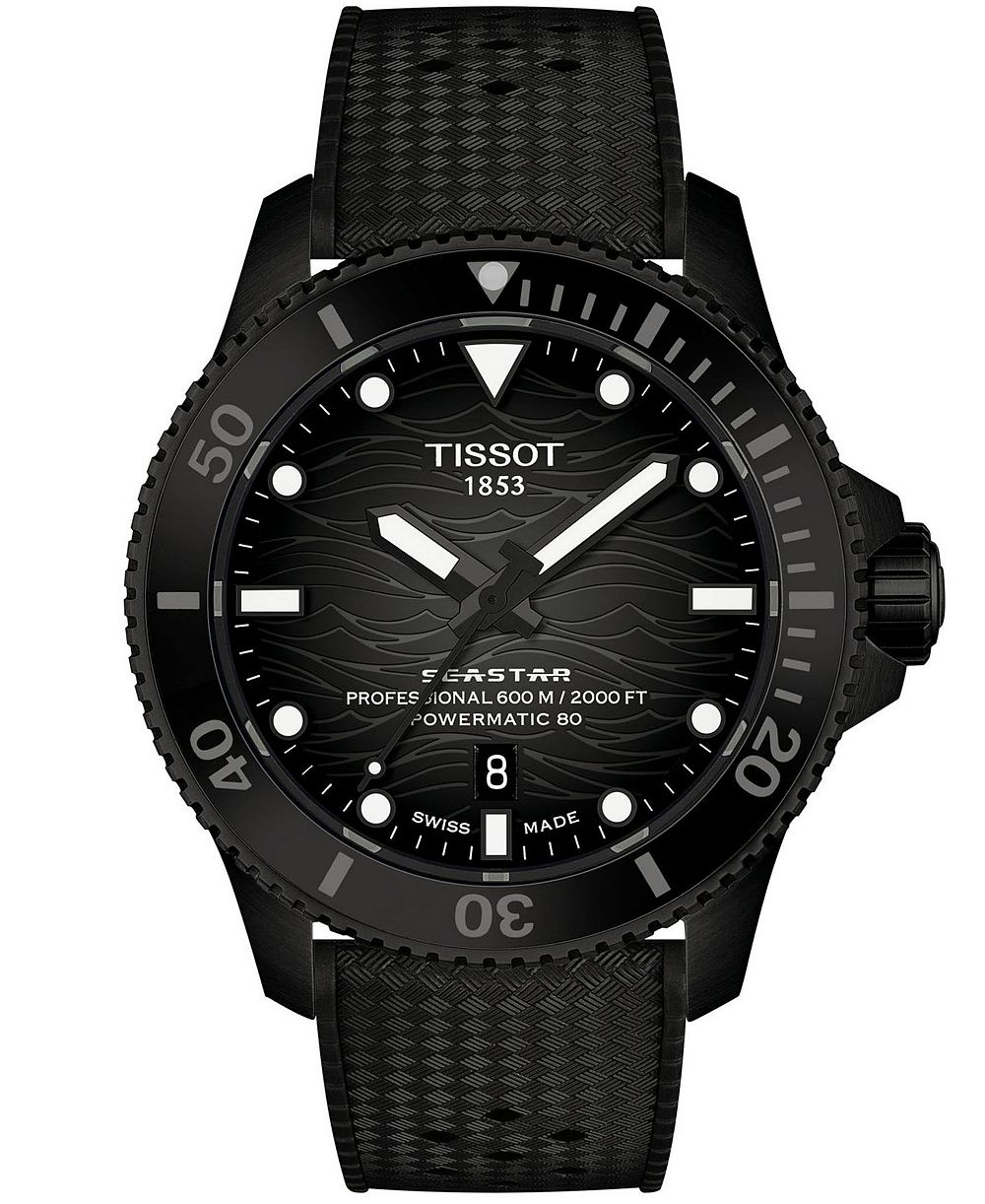 Мужские часы Tissot Seastar с черным ремешком 44mm