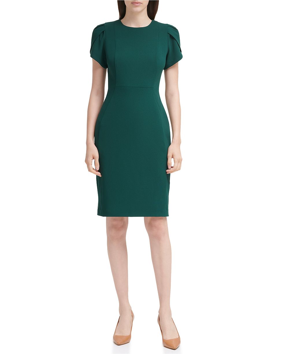 Calvin Klein Женское платье-футляр Petite Tulip-Sleeve Jewel Neck