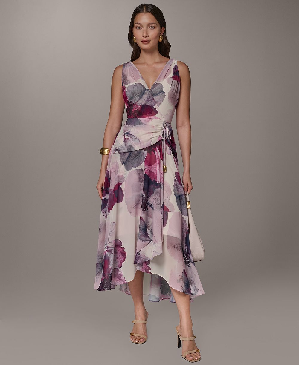 Donna Karan New York Petite Платье с принтом, V-образным вырезом и асимметричным подолом