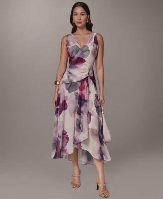 Donna Karan New York Petite Printed V-Neck High-Low Dress