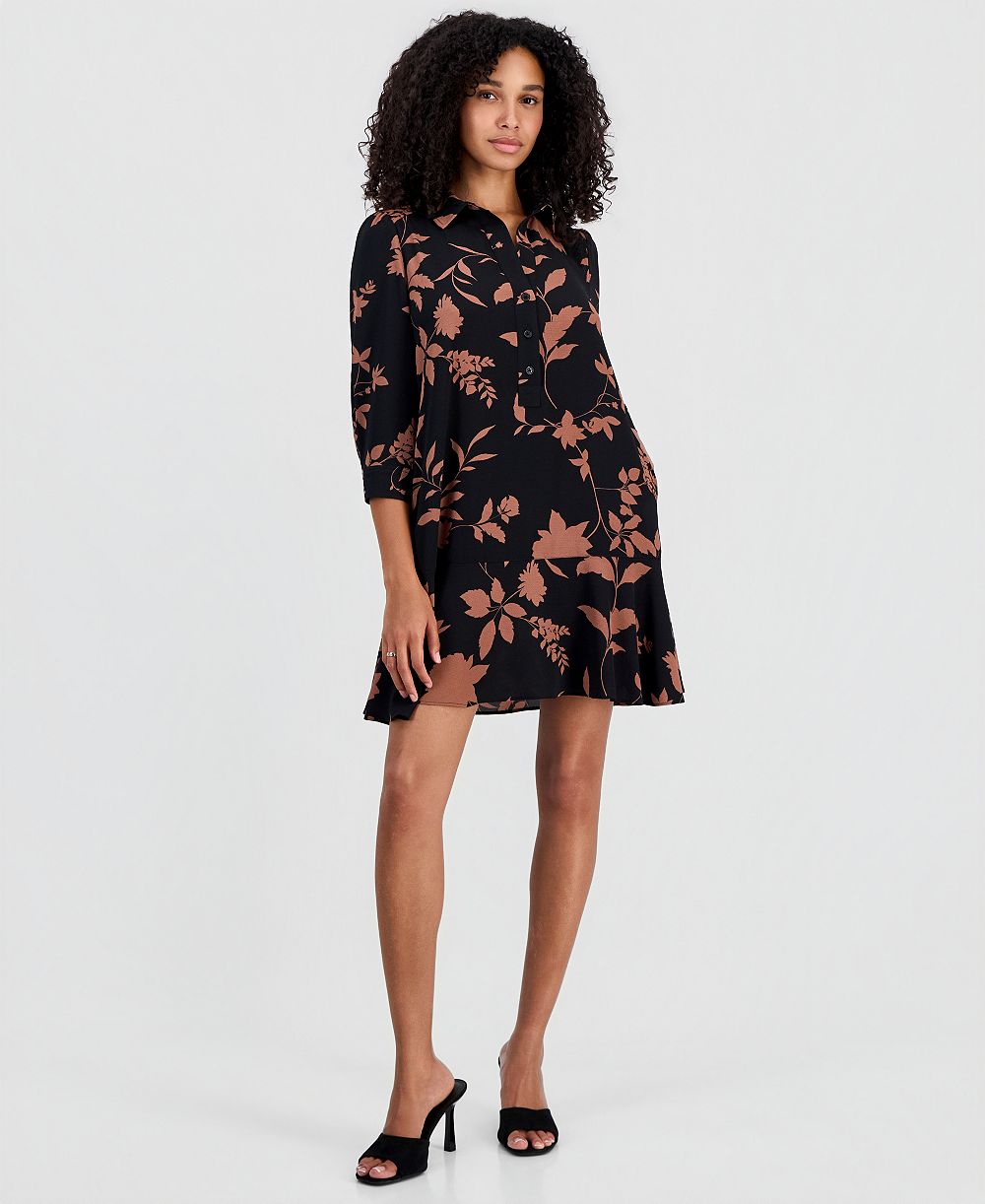 Robbie Bee Petite Printed Ruffle-Hem Scuba Dress