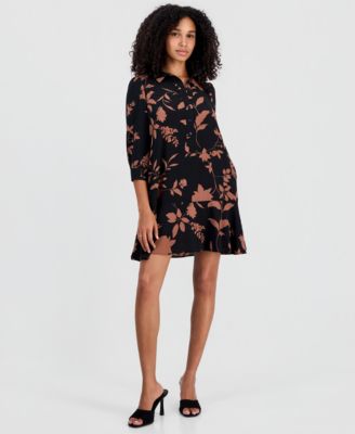 Robbie Bee Petite Printed Ruffle-Hem Scuba Dress