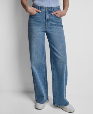 DKNY Jeans Women's High-Rise Wide-Leg Outseam Studs Jeans