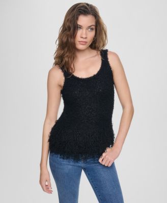 Женский топ DKNY Jeans без рукавов с бахромой и укороченным кроем