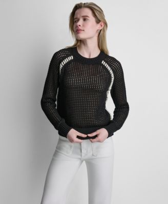 DKNY Jeans Women's Open Stitch Long Raglan-Sleeve Sweater