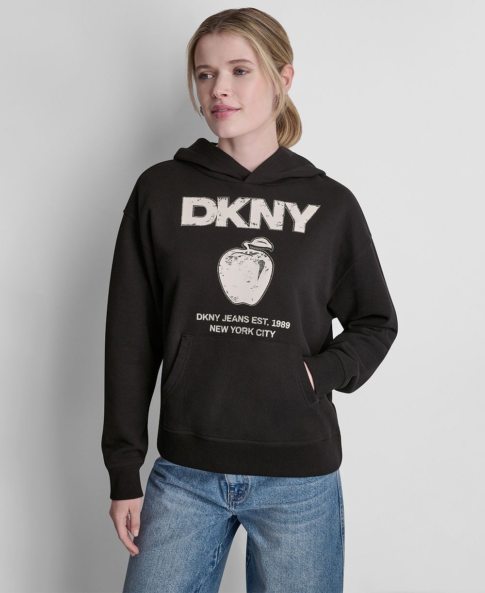 Женское худи DKNY Jeans Long-Sleeve DKNY Big Apple Rhinestone Flocking Logo